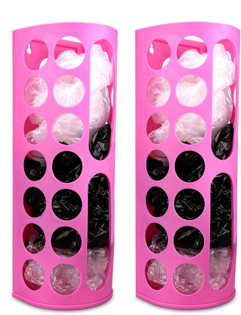 Lunies Wall Mount Bag Dispenser Large Capacity Plastic Bag Vinyl Holder - Multiple Large Holes for Easy Access Bags Great for Shopping Bags/Grocery Bags/Vinyl Storage Pink 2 Pack - Image 1